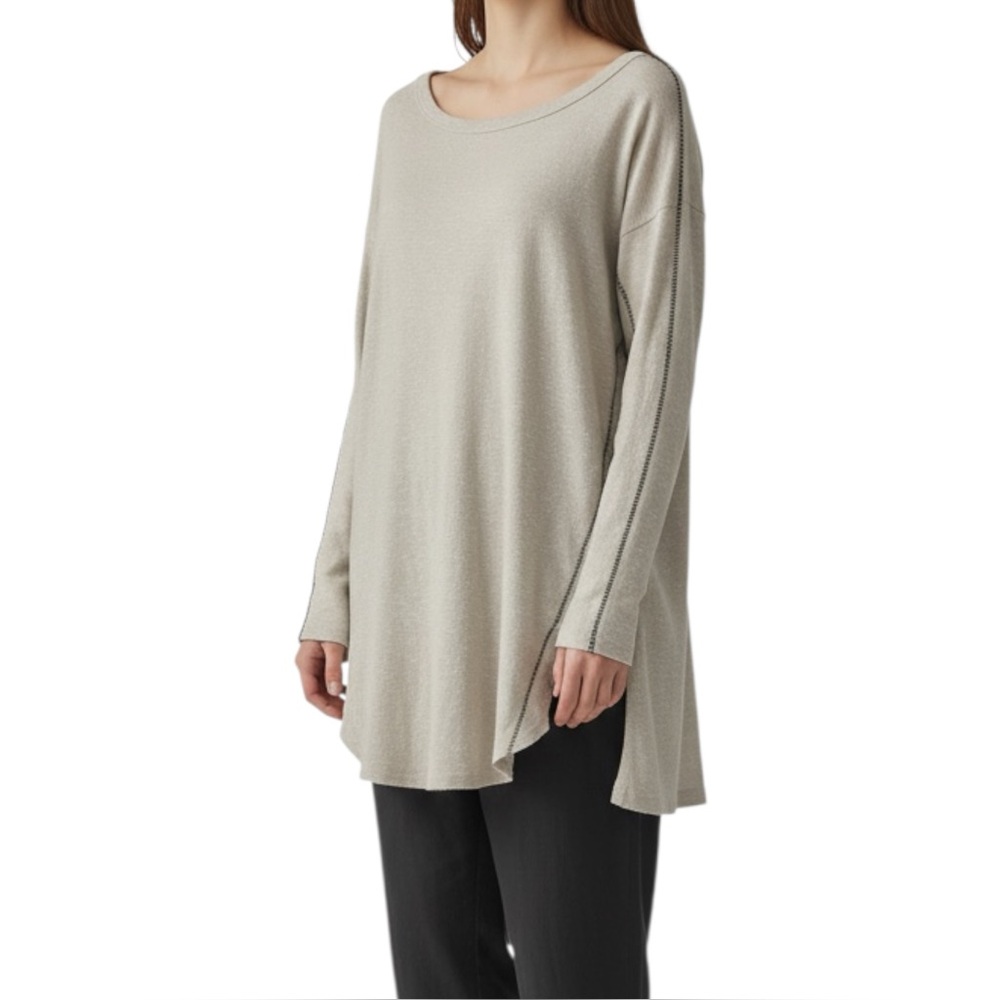 Pas de Calais Beige Textured Slub Knit Oversized Pullover Top Size 36 US S/M